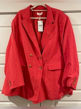 NWT Mango Bright Pink Redish Rose Double-Breasted Blazer
